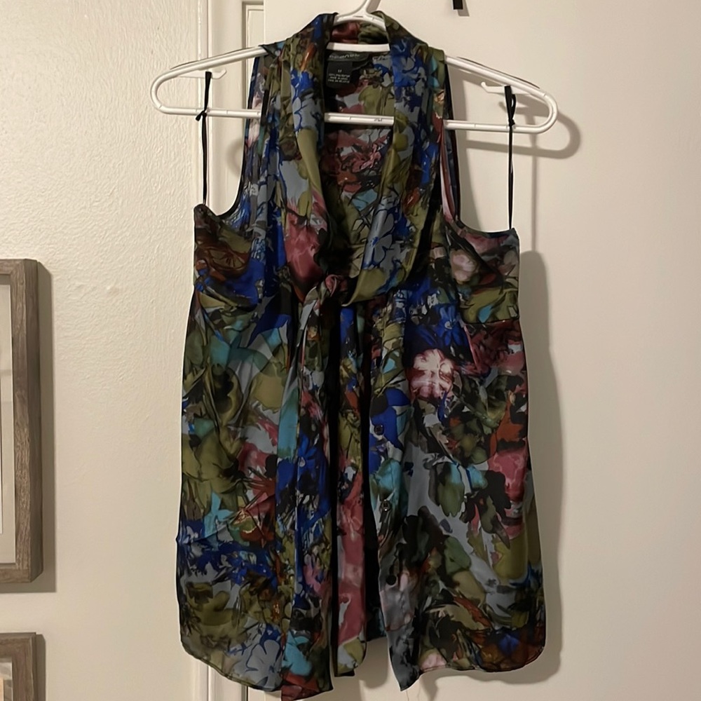 Watercolor tie-neck blouse